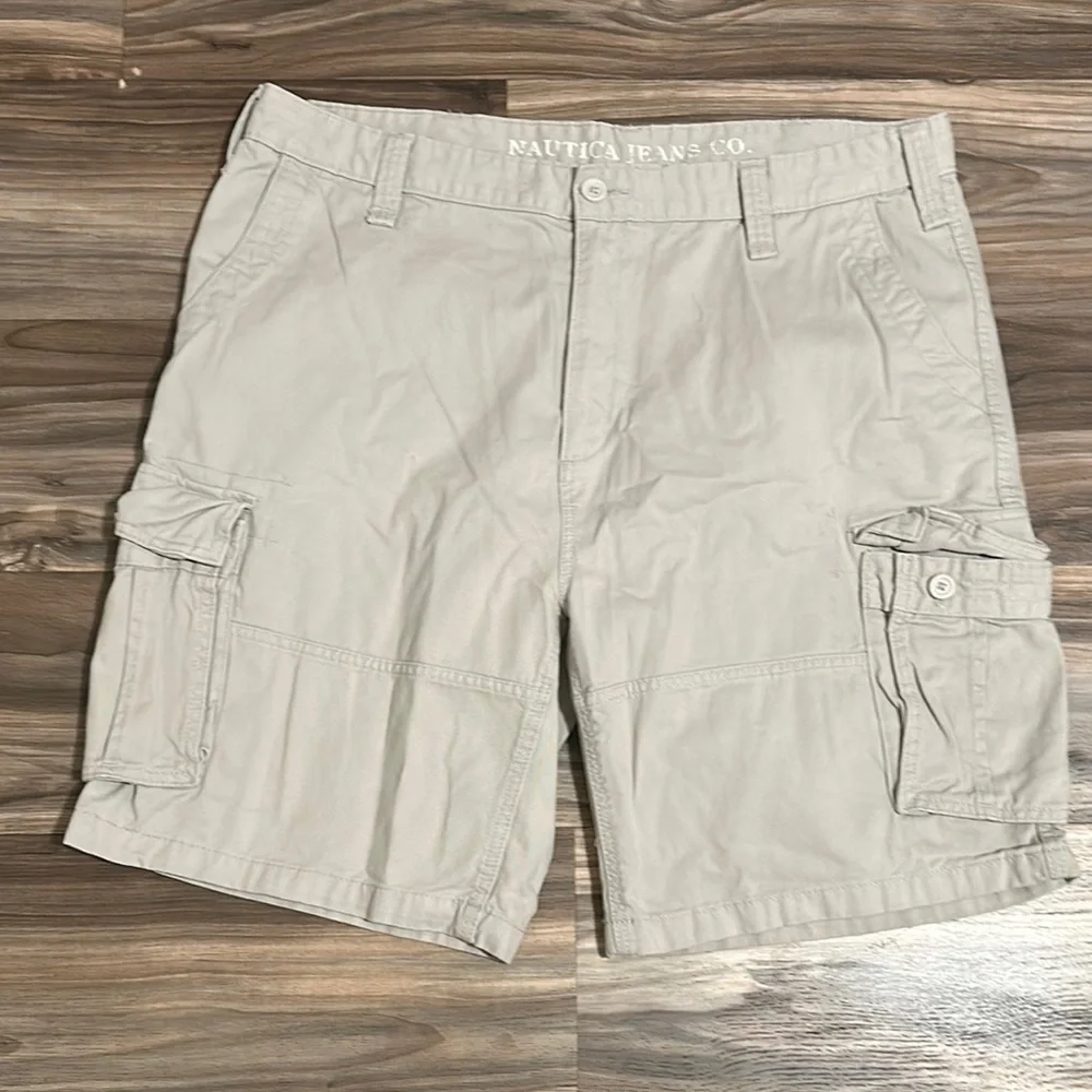 Nautica Jeans Co. Cargo Shorts Men's Size 42W Beige White 100% Cotton